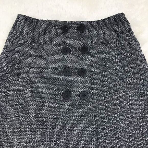 NIC+ZOE Button Front Tweed Midi Skirt Gray A-Line Double Breasted Career Size 6 - Picture 2 of 9